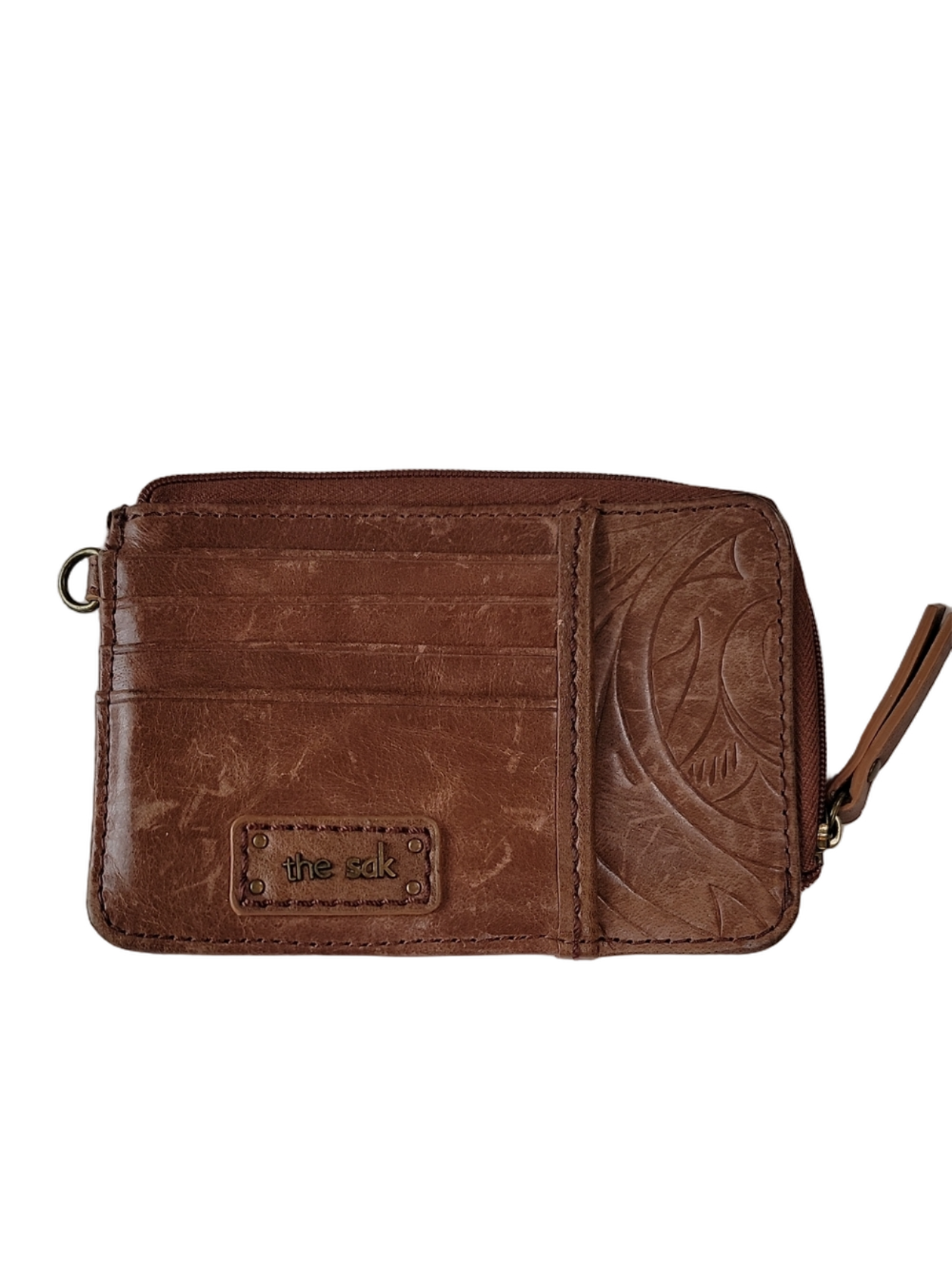 The Sak Iris Slotted Card Leather Wallet in the Teak Leaf Pattern